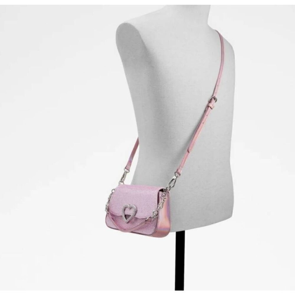 NEW~Aldo Barbie Pink Glitter Rhinestone Heart Accent Handbag Purse - Picture 11 of 11